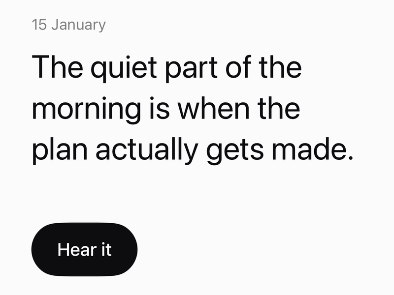 A kept passage dated 15 January, with a Hear it button.